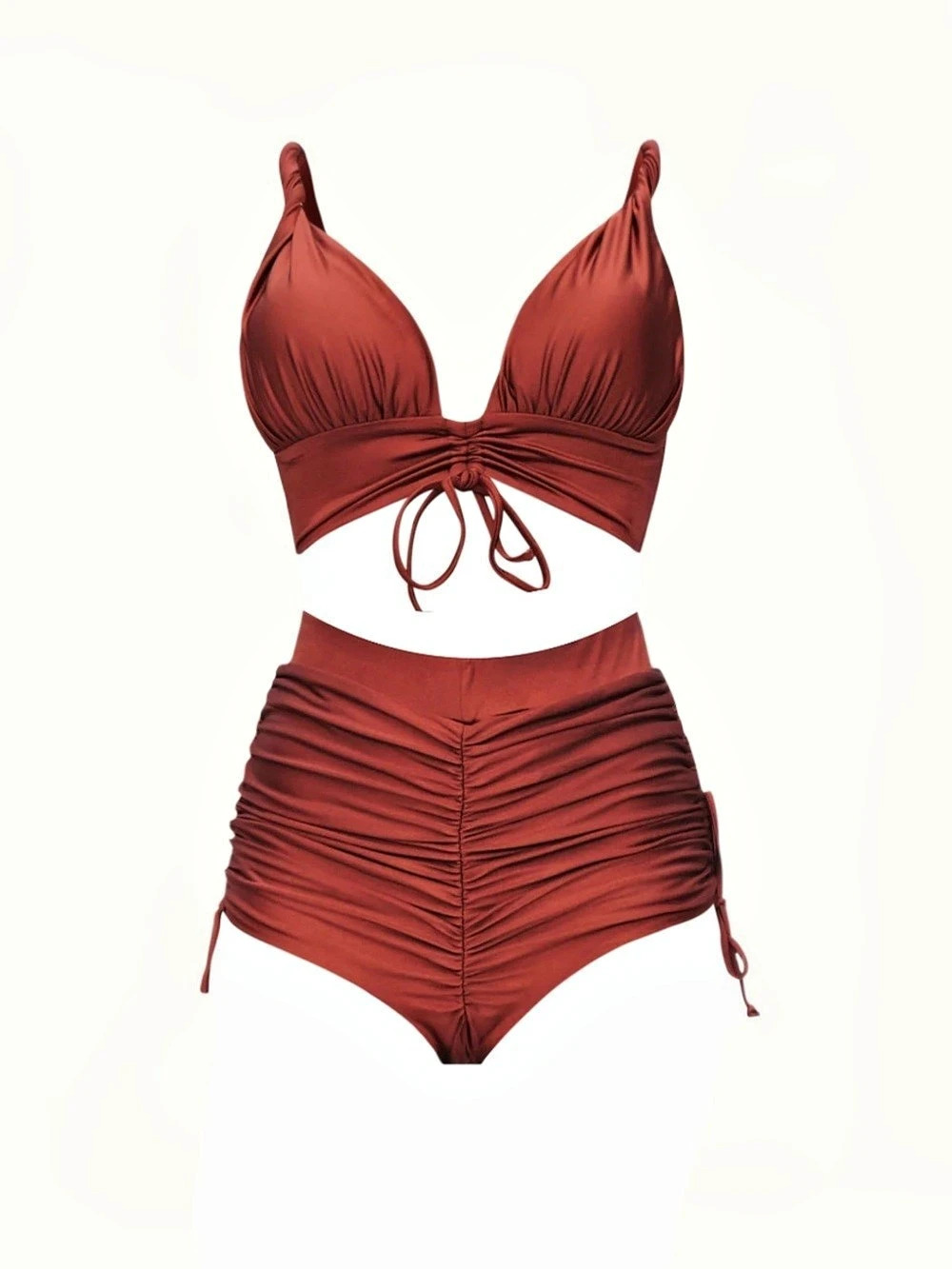 ANDREA IYAMAH Karo High Waist Bikini Top Chocolate Brown Copper